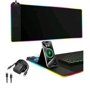 Mouse Pad w Phone Holder, Wireless Charging Desk Mat RGB Gaming XXL Stand PD...